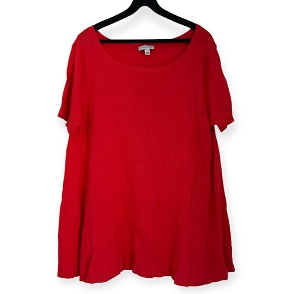 Susan Graver Pink Slit Sleeve Scoop Neck Short Sleeve Tunic Top Size 1X - Picture 1 of 6